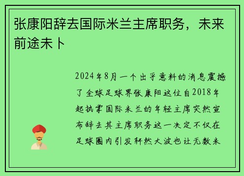 张康阳辞去国际米兰主席职务，未来前途未卜